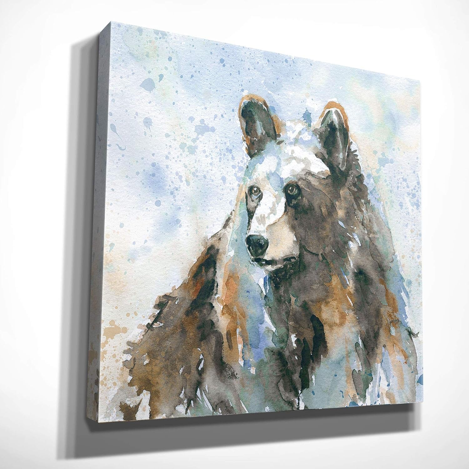 Black Bear on Blue Gallery Wrapped Canvas Wall Art