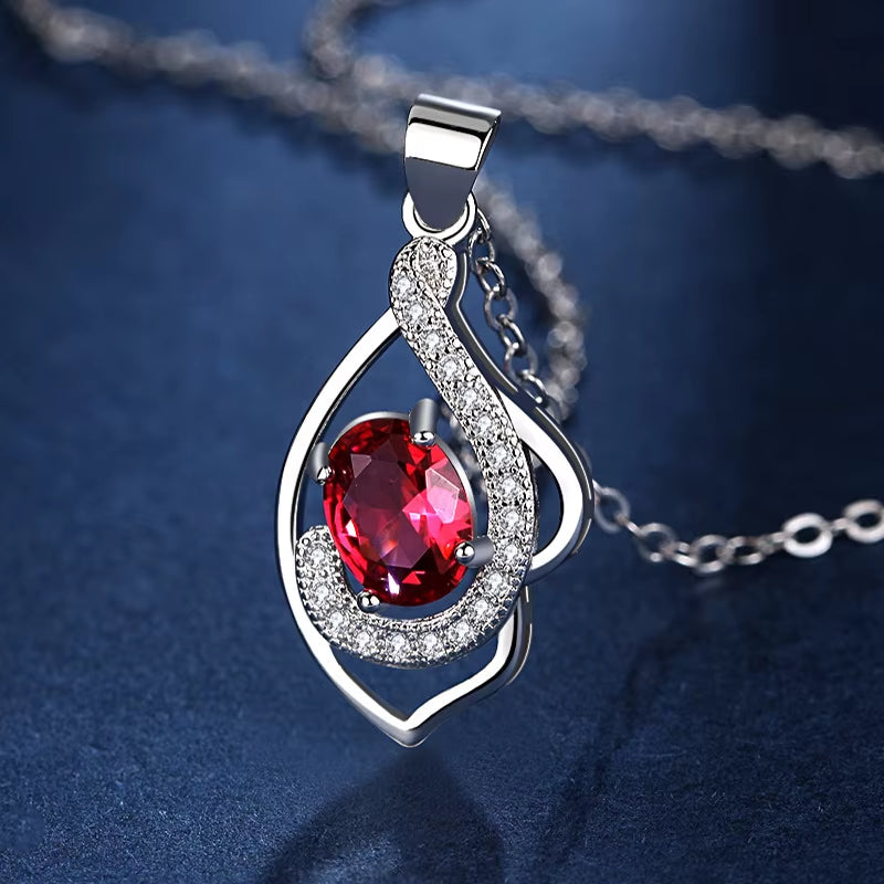 925 Sterling Silver Ruby Zircon Necklaces for Women Fashion Wedding Jewelry Gift