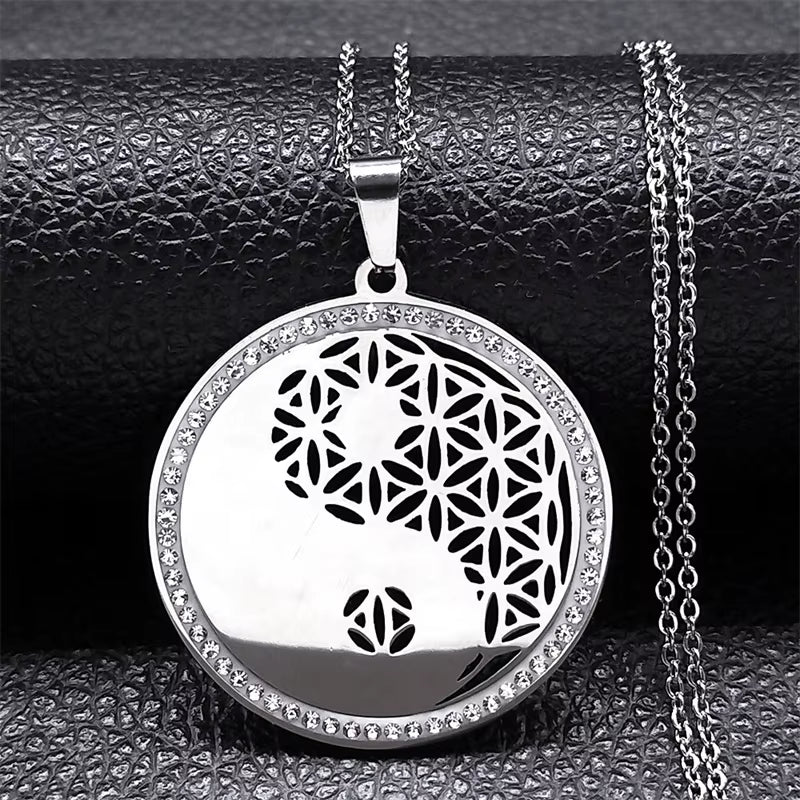 Tree of Life Crystal Stainless Steel Statement Necklace Women Silver Color Necklace Jewelry Christmas Gift Collar Mujer N49S03