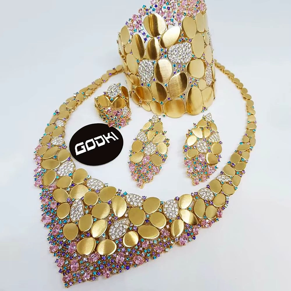 Famous Brand Bling Sequins Luxury Africa Dubai Jewelry Sets for Women Wedding Party Zircon Wedding Bridal Jewelry Set Gift