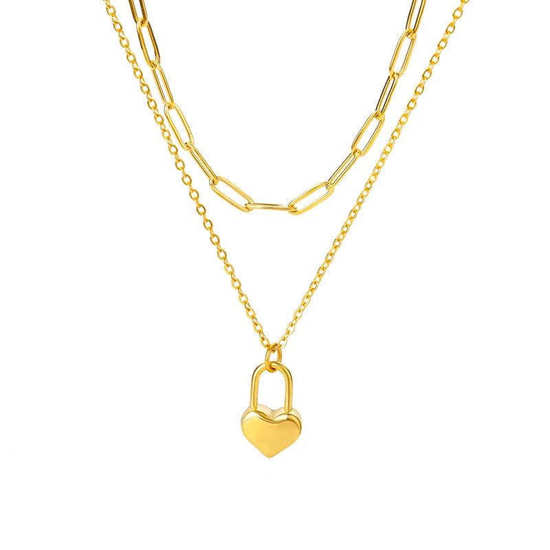 Stainless Steel Heart Necklaces for Women Multilayer Chain Gold Plated Heart Pendant Necklace Wedding Jewelry Gift BFF 2023