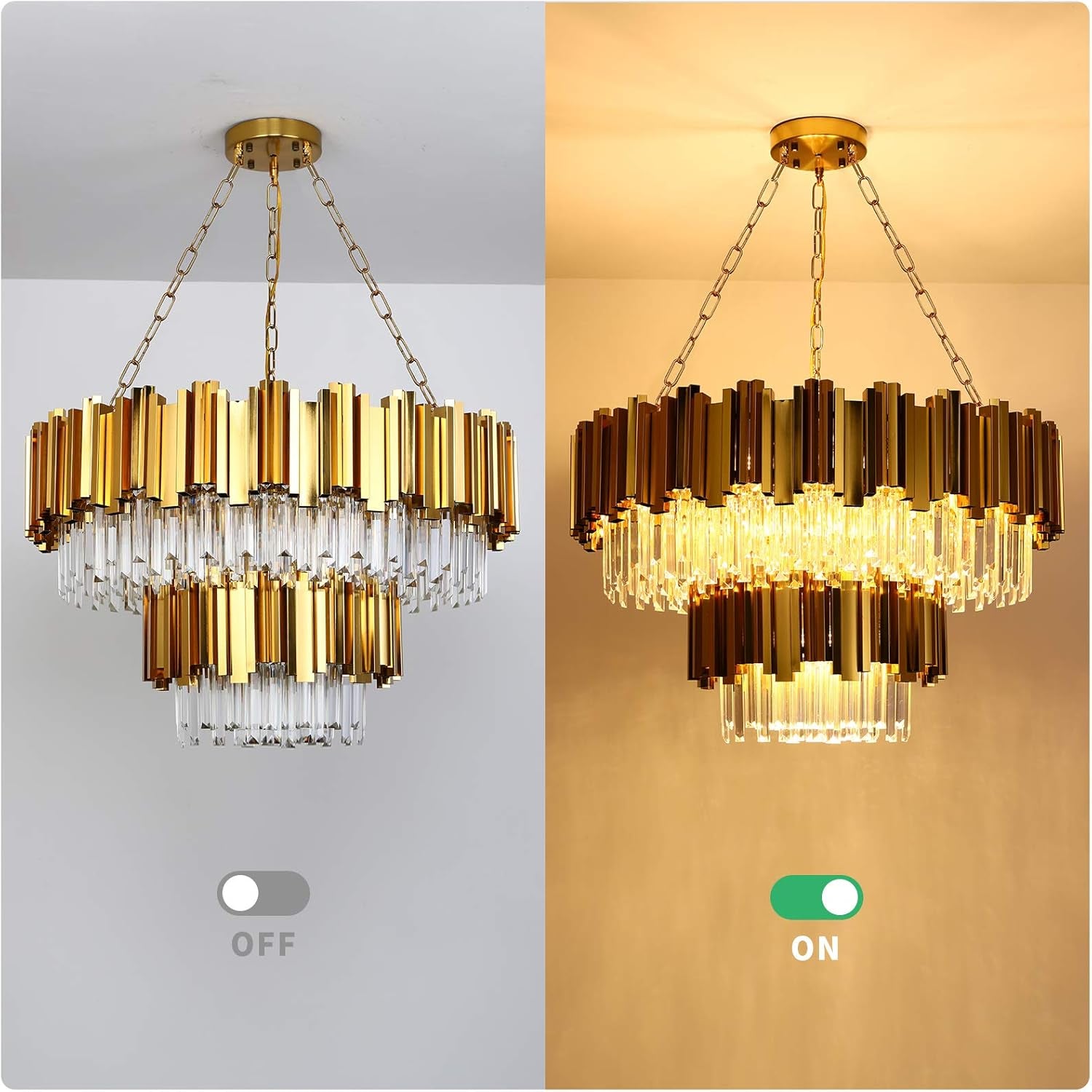 Modern Crystal Chandeliers, Luxury Gold Chandelier Light Fixture, Large round Chandelier, 2-Tier Raindrop Pendant Chandelier for Living Room, Dining Room Living Room