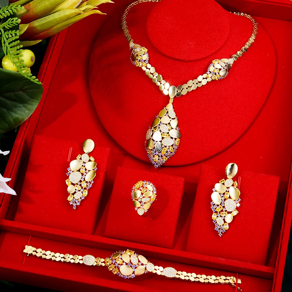 Famous Brand Bling Sequins Luxury Africa Dubai Jewelry Sets for Women Wedding Party Zircon Wedding Bridal Jewelry Set Gift