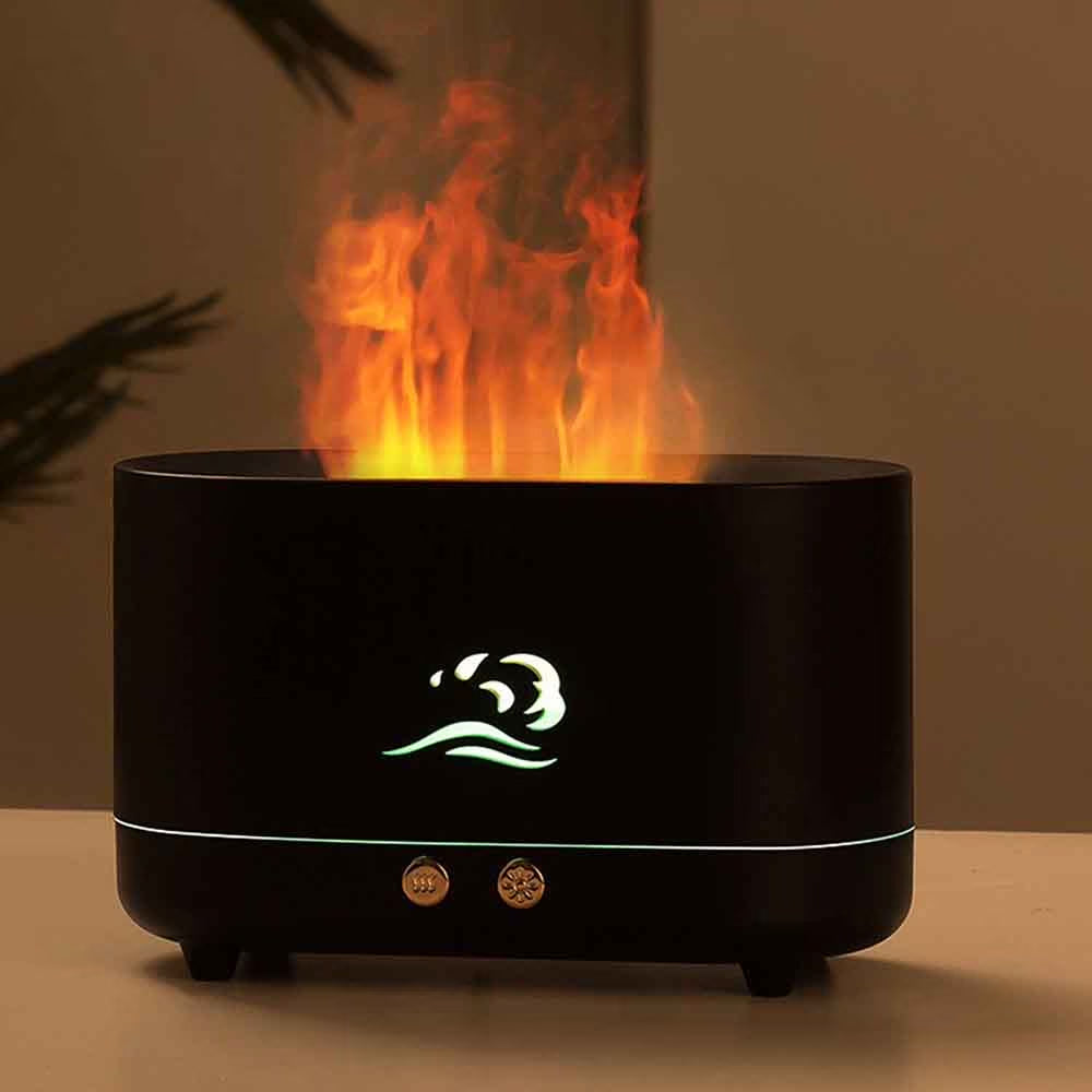 Flame Humidifier Essential Oil Diffuser, 225Ml Small Cool Mist Humidifiers Aromatherapy Diffuser, Auto Shut-Off, for Home Office Bedroom Nursery Indoor Gift (Black)