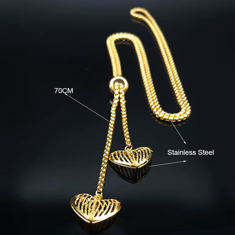Fashion Stainless Steel Heart Necklace for Women Gold Color Long Necklace Jewelry Acero Inoxidable Joyeria Mujer N1525S03