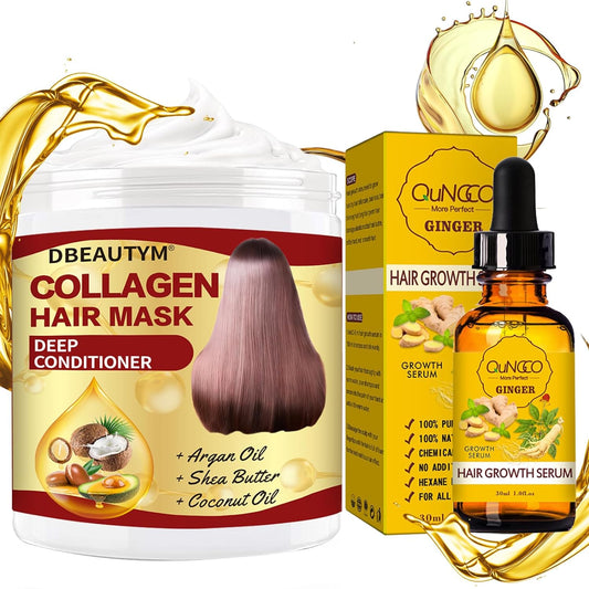 Collagen Hair Treatment Hair Mask & Hair Growth Serum,Deep Conditioner Hydrating Hair Mask for Dry Damaged Hair,Hair Growth Oil for Hair Loss,Natural Hair Regrowth Treatment for Men and Women