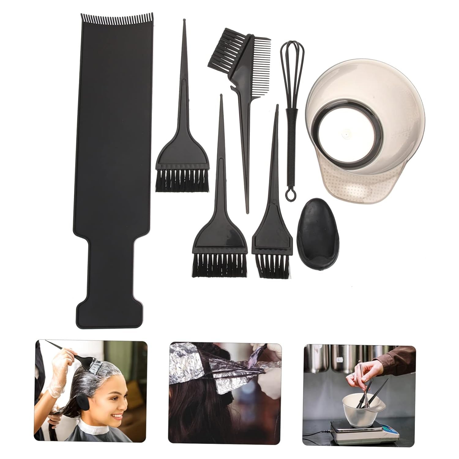 1Set Hair Dyeing Tools Hair Color Brush and Bowl Kit for and Salon Use Includes Mixing Spoon and Highlighting Board Random Style