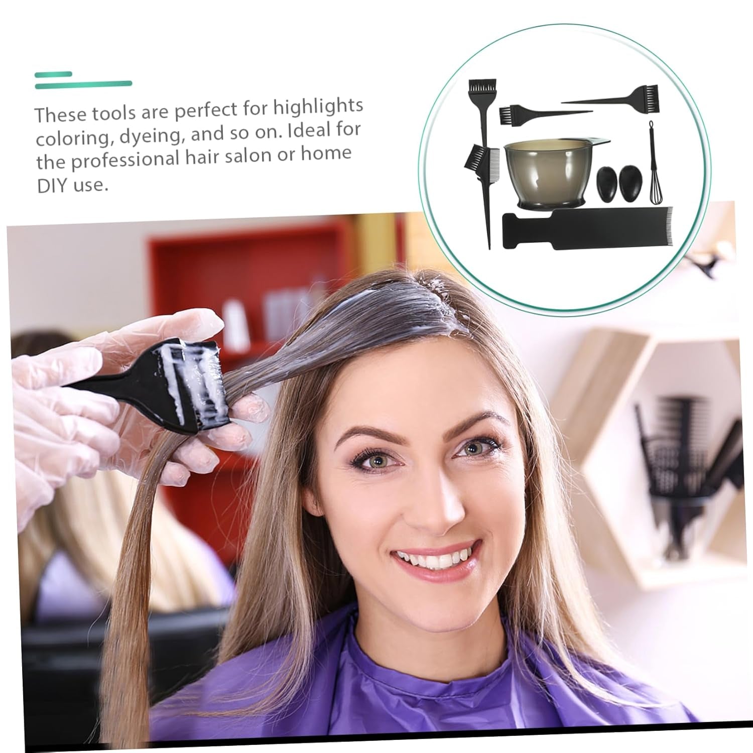 1Set Hair Dyeing Tools Hair Color Brush and Bowl Kit for and Salon Use Includes Mixing Spoon and Highlighting Board Random Style