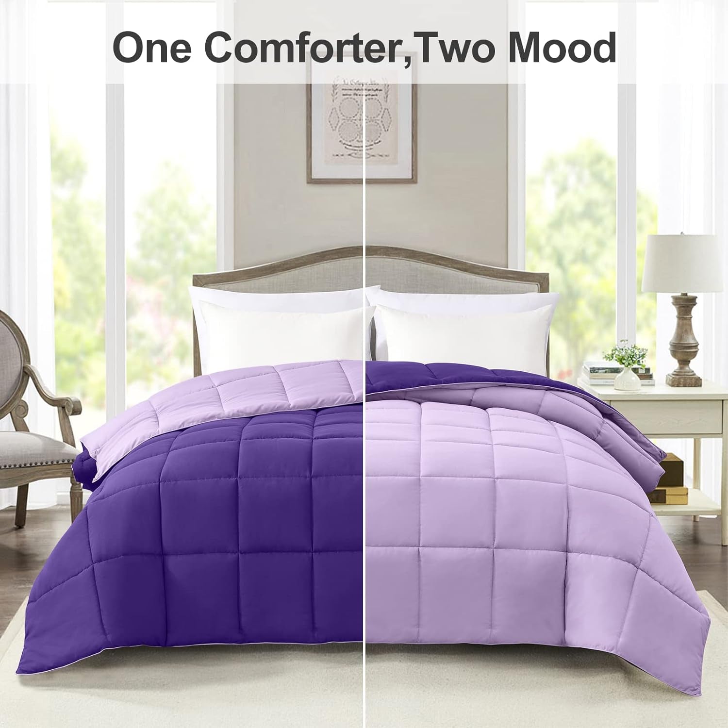 Twin Comforter Duvet Insert - Purple down Alternative Bed Comforter Twin Size, Lightweight Bedding Comforters Quilted Soft All Season Reversible Plum/Light Purple