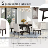 Round Dining Table Set,(5-Piece)Wood Farmhouse round Extendable Dining Table and 4 Upholstered Dining Chairs for 4 to 6 Person, Dining Room Table Set for Kitchen Room Dining Room(Espresso)