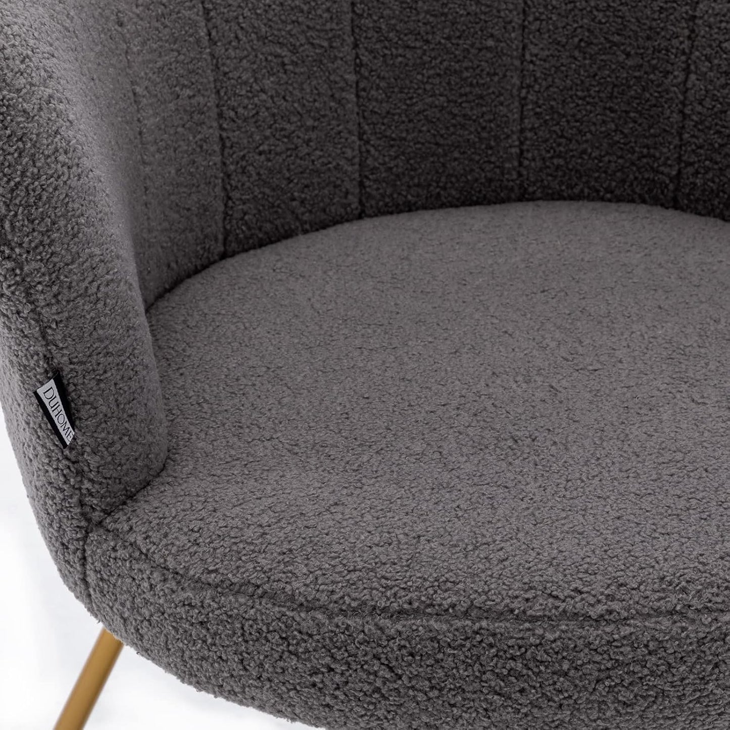 Faux Fur Vanity Accent Chair, Furry Makeup Chair with Back for Bedroom Makeup Room, Shell Shaped Living Room Chair Corner Chair with Golden Metal Legs, Grey