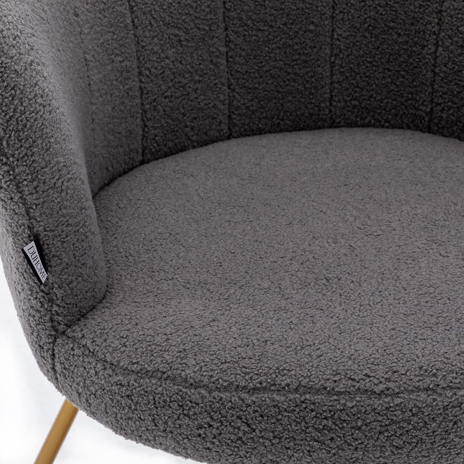 Faux Fur Vanity Accent Chair, Furry Makeup Chair with Back for Bedroom Makeup Room, Shell Shaped Living Room Chair Corner Chair with Golden Metal Legs, Grey