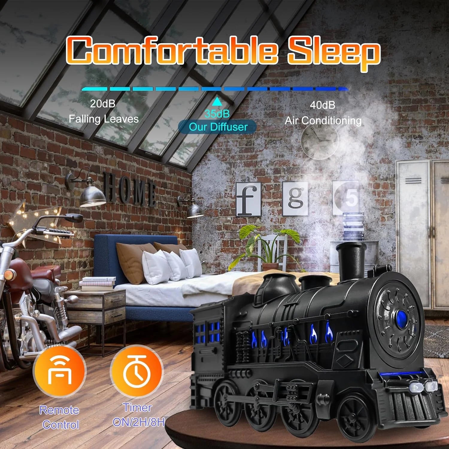 Essential Oil Diffuser for Home 300Ml, Train Shape Aromatherapy Diffuser with Remote Control,Cool Mist Humidifiers with 2 Lighting & 2 Mist Modes for Home Office Decor Kids Bedroom Black