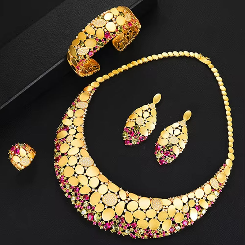 Famous Brand Bling Sequins Luxury Africa Dubai Jewelry Sets for Women Wedding Party Zircon Wedding Bridal Jewelry Set Gift