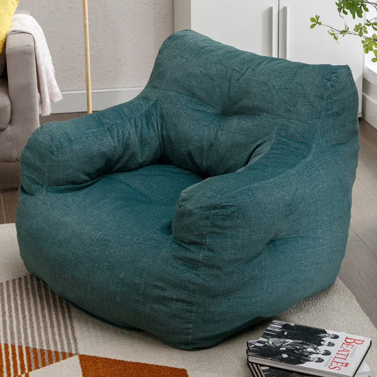 Bean Bag Upholstered Tufted Linen Chair with Memory Foam for Living Room, Bed Room, Study Room Green