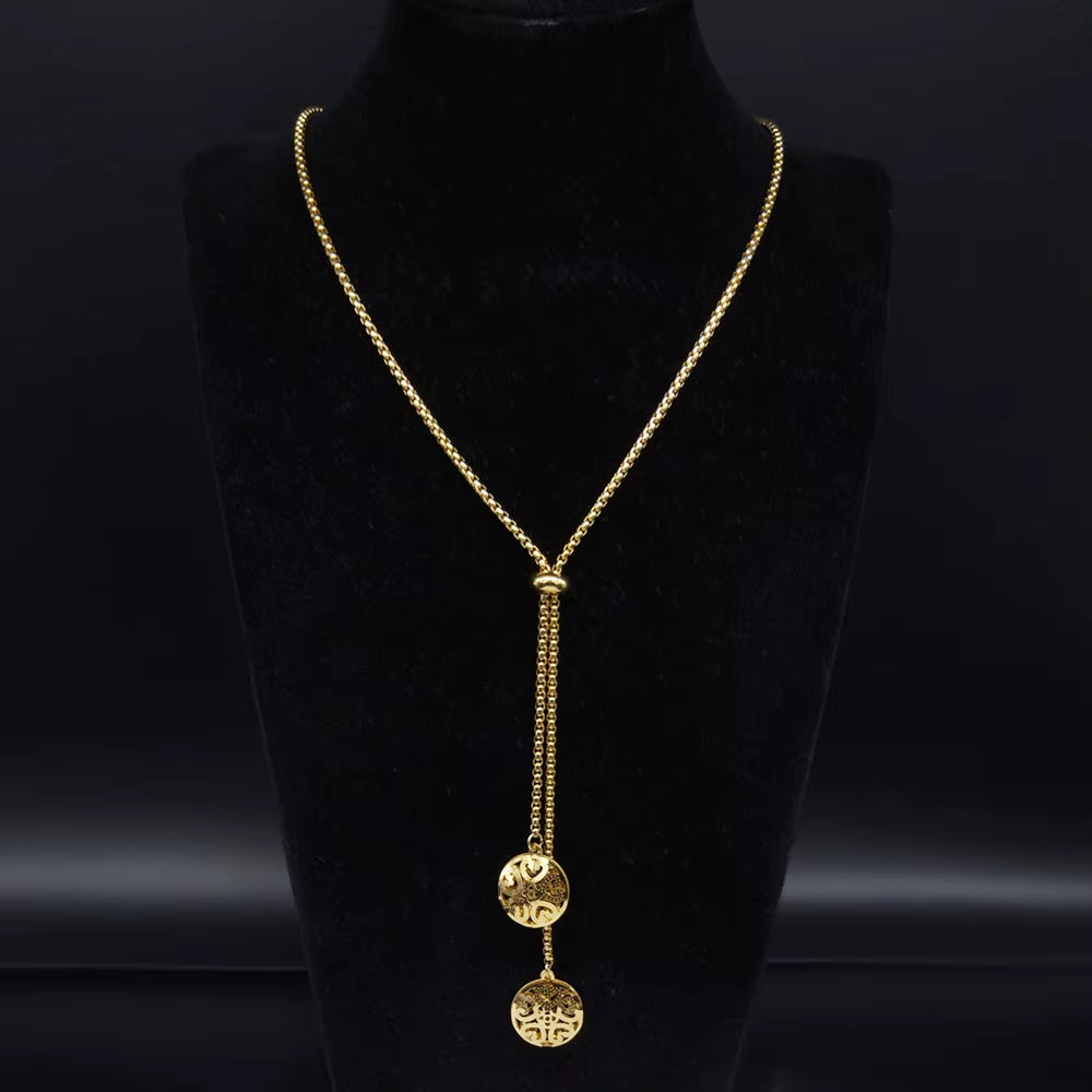 Fashion Stainless Steel Heart Necklace for Women Gold Color Long Necklace Jewelry Acero Inoxidable Joyeria Mujer N1525S03