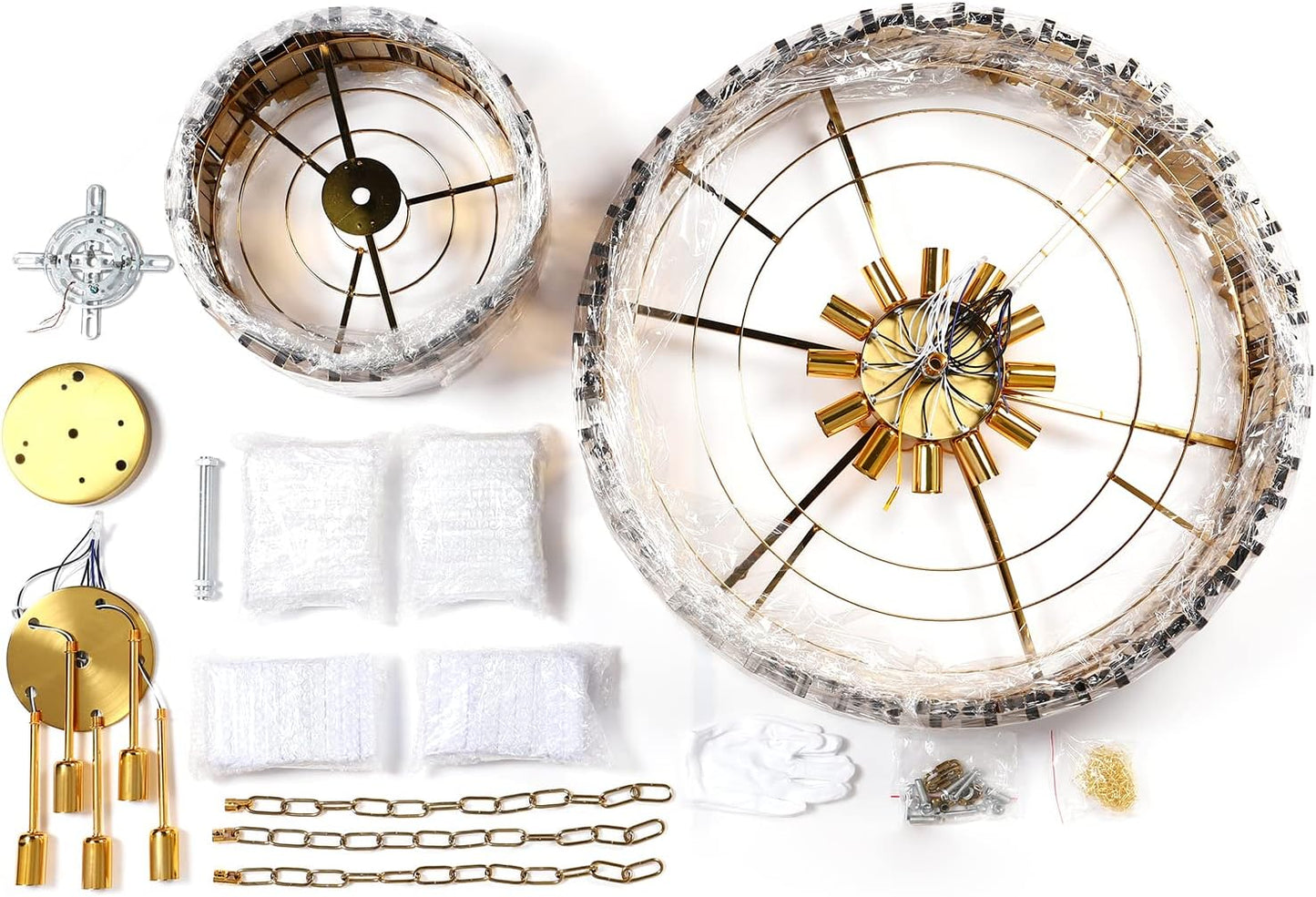 Modern Crystal Chandeliers, Luxury Gold Chandelier Light Fixture, Large round Chandelier, 2-Tier Raindrop Pendant Chandelier for Living Room, Dining Room Living Room