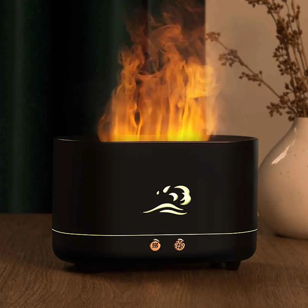 Flame Humidifier Essential Oil Diffuser, 225Ml Small Cool Mist Humidifiers Aromatherapy Diffuser, Auto Shut-Off, for Home Office Bedroom Nursery Indoor Gift (Black)