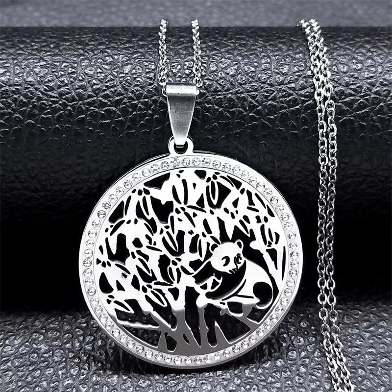Tree of Life Crystal Stainless Steel Statement Necklace Women Silver Color Necklace Jewelry Christmas Gift Collar Mujer N49S03