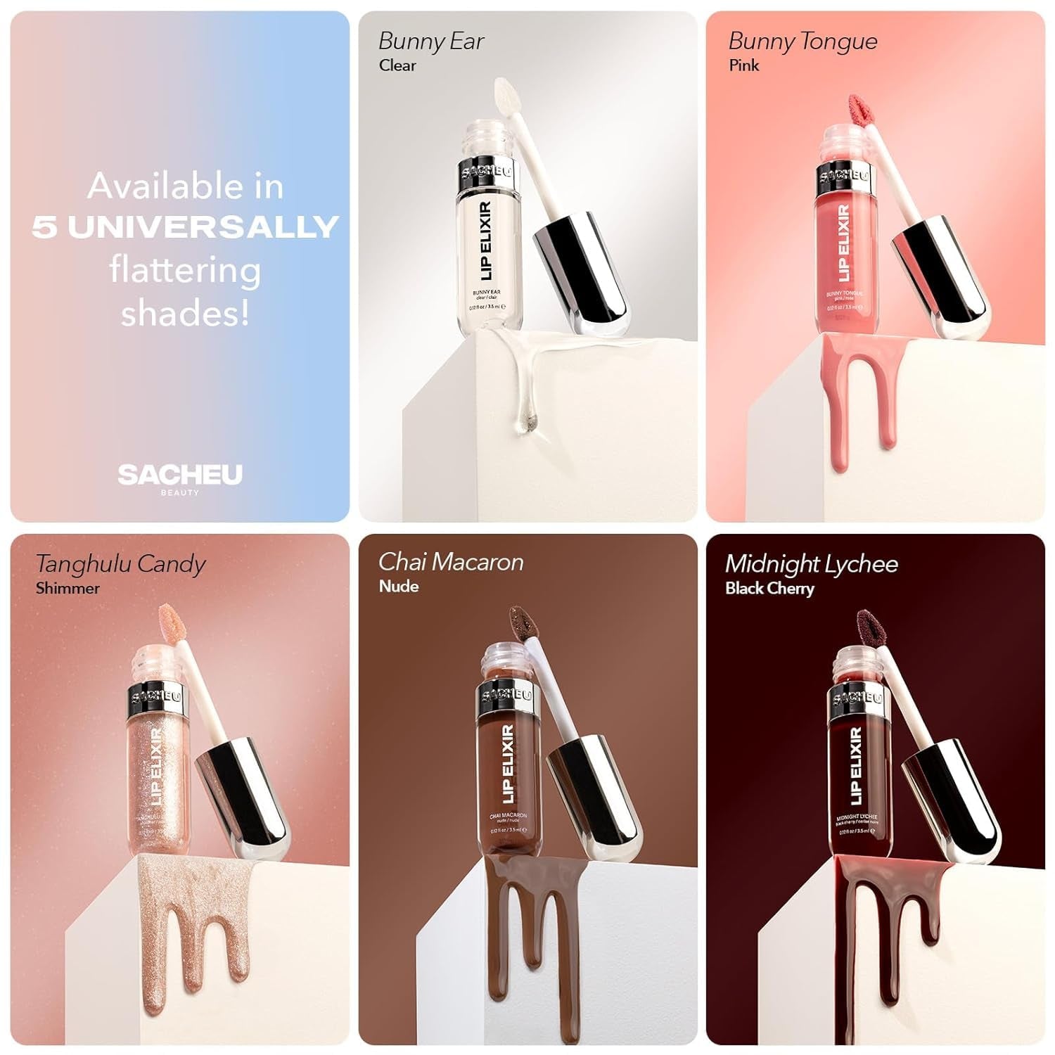 Lip Elixir Nourishing and Hydrating Lipgloss — Moisturizing Plumping Lip Gloss Enriched with Collagen, Non-Sticky Lip Color Smooth High-Shine Finish, Vegan & Cruelty-Free, Bunny Tongue (Pink)