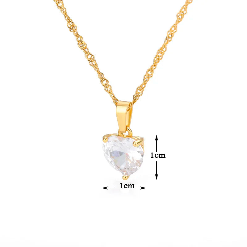 Zircon Heart Necklace for Women Stainless Steel Gold Color Star Girl Chain Collar Necklace Luxury Wedding Jewelry