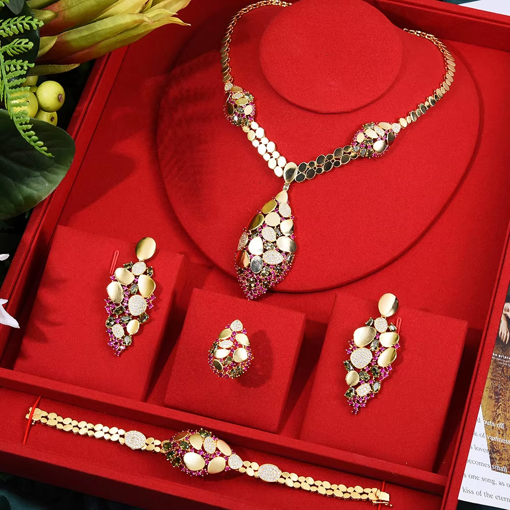 Famous Brand Bling Sequins Luxury Africa Dubai Jewelry Sets for Women Wedding Party Zircon Wedding Bridal Jewelry Set Gift