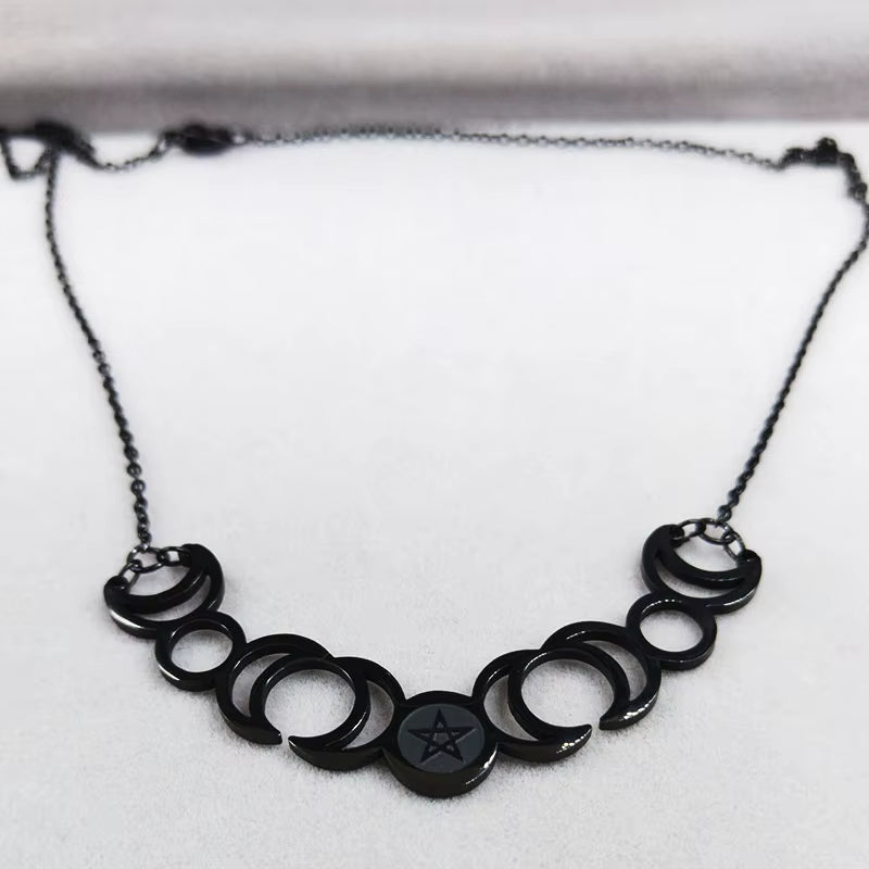 Triple Moon Goddess Sun Pentagram Stainless Steel Hecate Necklaces Witch Luna Necklace Jewelry Esotericos Y Brujeria N427
