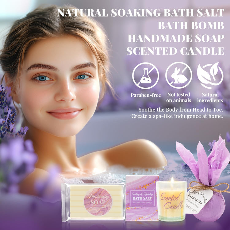 Self Care Gifts for Women Get Well Soon Gifts, Purple Birthday Gift Baskets, 8Pcs Lavender Bath and Body Sets with 20Oz Vacuum Insulated Tumbler Mother&