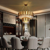 Modern Crystal Chandeliers, Luxury Gold Chandelier Light Fixture, Large round Chandelier, 2-Tier Raindrop Pendant Chandelier for Living Room, Dining Room Living Room