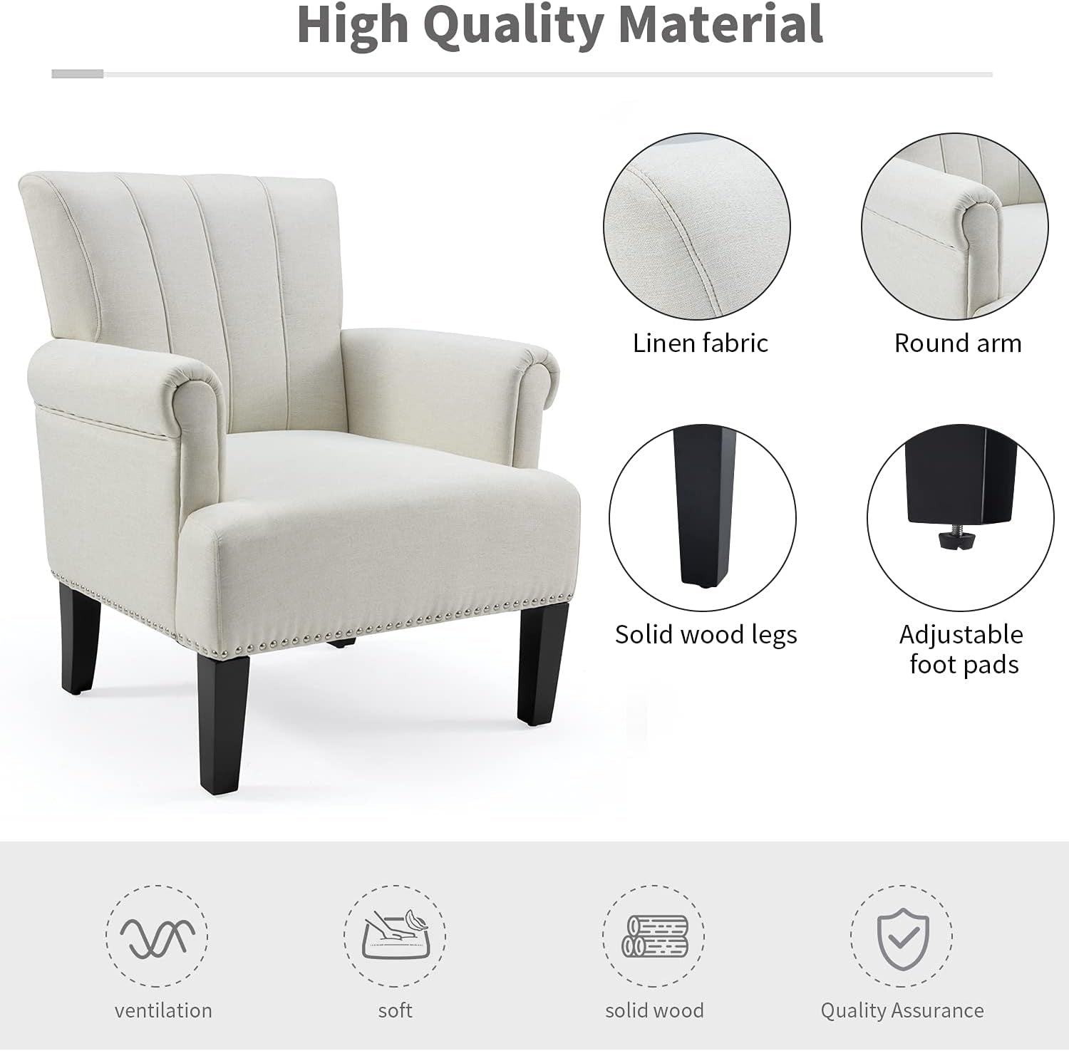 Living Room Accent Chair with Armrests, Modern Accent Chair, Living Room Chairs, Armchairs for Living Room, Office, Beige