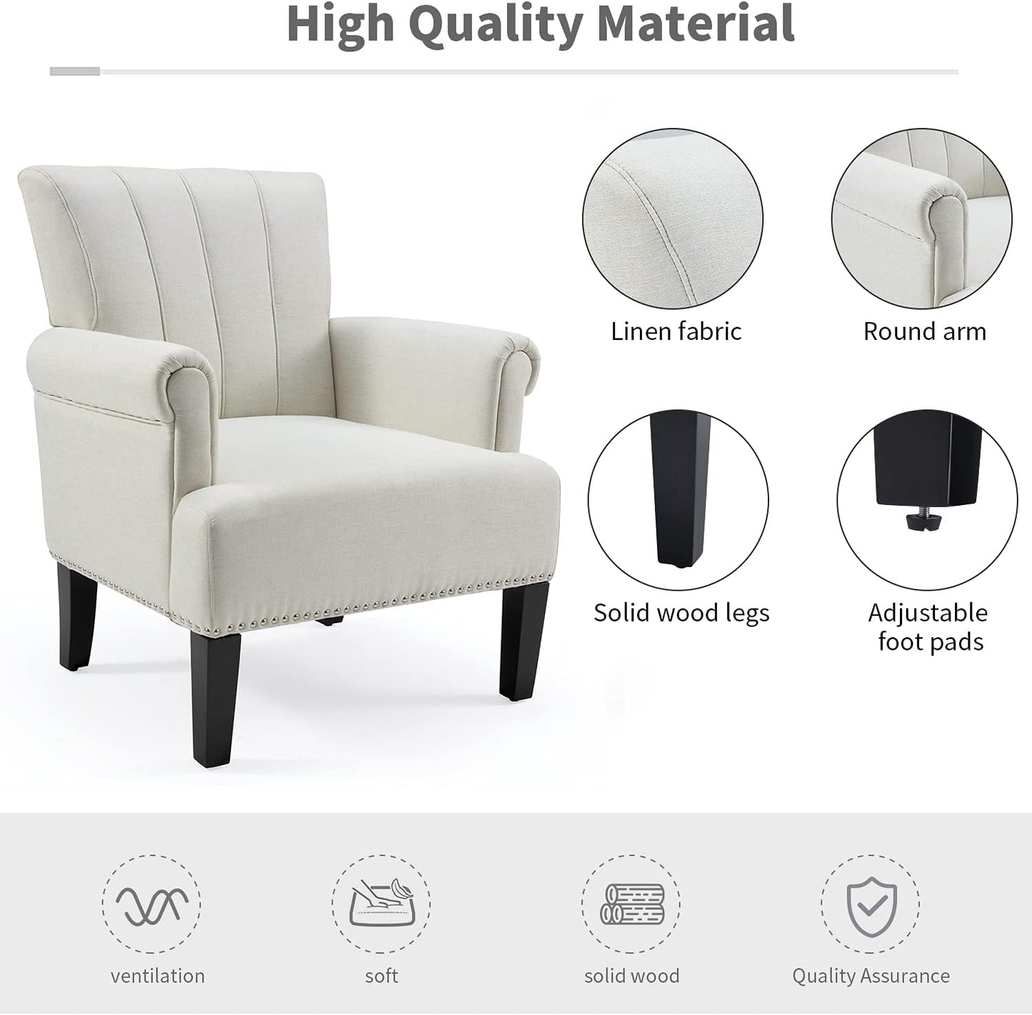 Living Room Accent Chair with Armrests, Modern Accent Chair, Living Room Chairs, Accent Chairs for Living Room, Beige