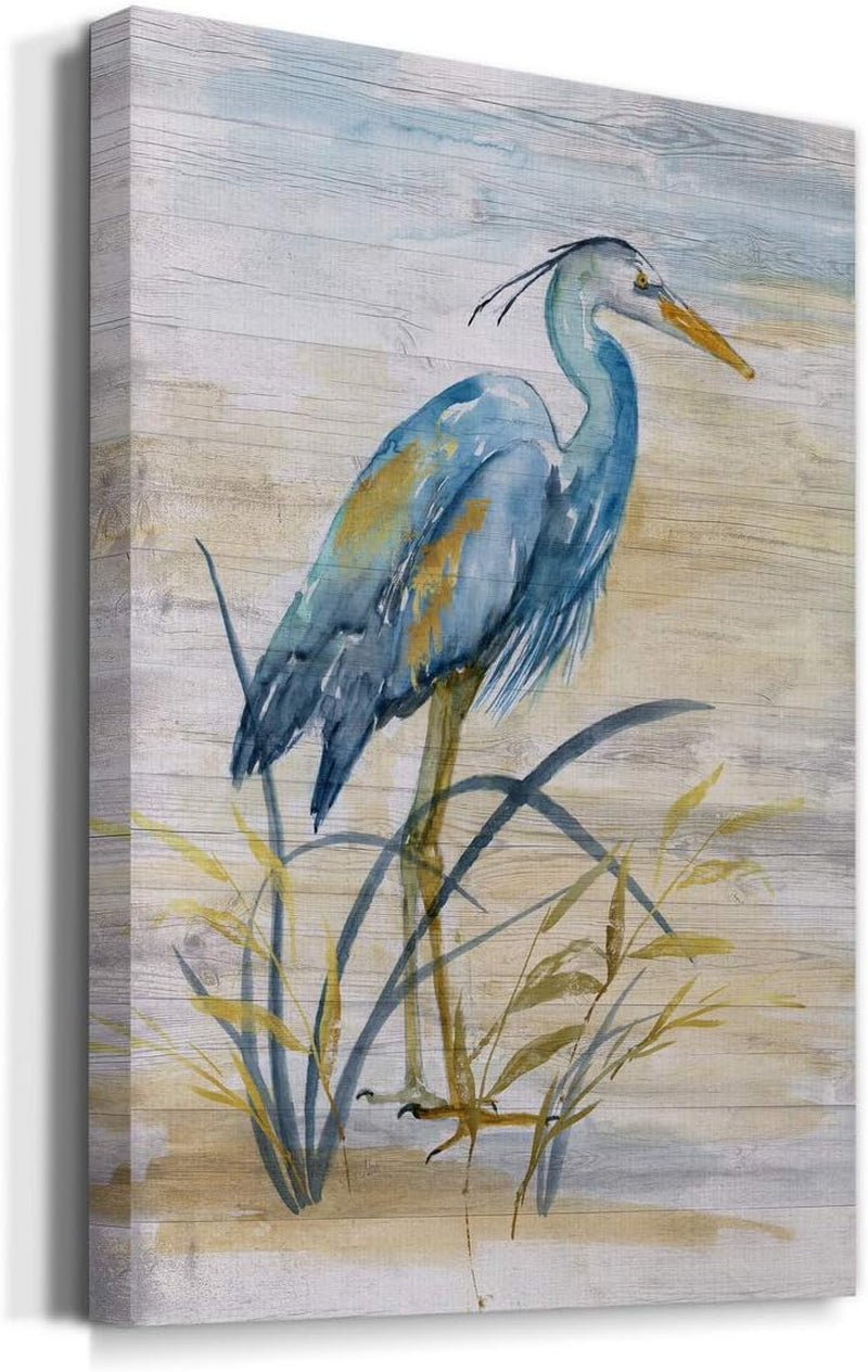 Canvas Animal Wall Art Modern Paintings & Prints Decorations Blue Resting Heron Abstract Nature Wall Hanging Artwork for Bedroom Living Room Office Kitchen - 18"X27" LT02