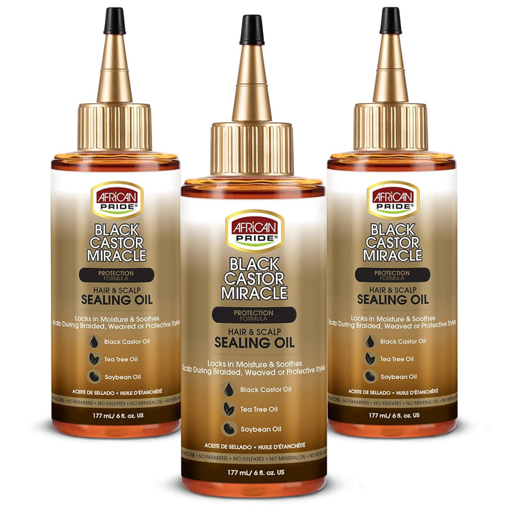 Black Castor Miracle Hair & Scalp Sealing Oil – Hair Oil with Black Castor, Tea Tree & Soybean Oil for Moisture Lock, Scalp Relief & Growth Support | 6Oz (Pack of 3)