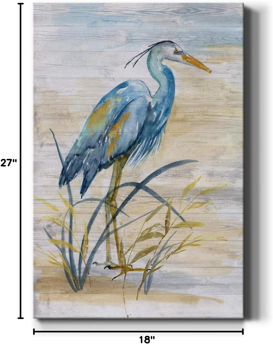 Canvas Animal Wall Art Modern Paintings & Prints Decorations Blue Resting Heron Abstract Nature Wall Hanging Artwork for Bedroom Living Room Office Kitchen - 18"X27" LT02