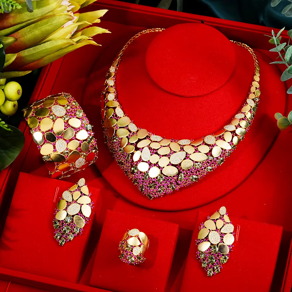 Famous Brand Bling Sequins Luxury Africa Dubai Jewelry Sets for Women Wedding Party Zircon Wedding Bridal Jewelry Set Gift
