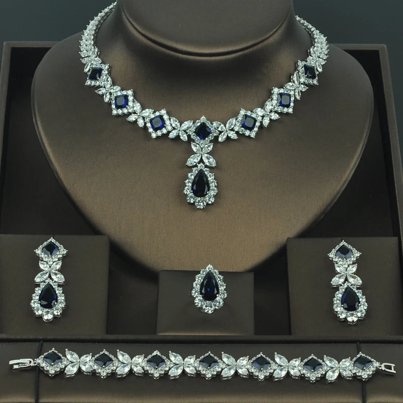 Brilliant Cubic Zirconia Wedding Jewelry Sets for Women Bridal 4 Pcs Earring Necklace Set Promotion Factory Price N-318