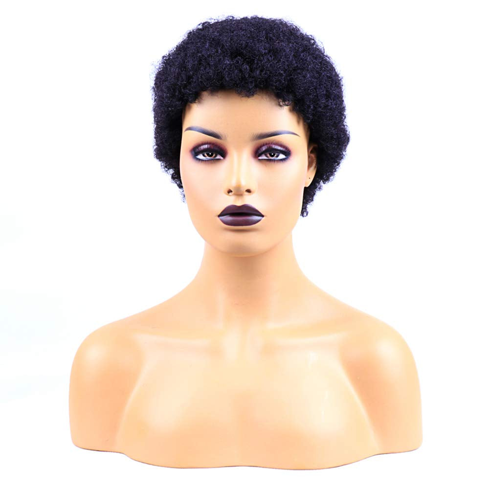 Short Afro Kinky Curly Wigs - 100% Human Hair Pixie Cut Wigs, Brazilian Virgin Hair, Natural Color