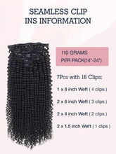 Seamless Clip in Hair Extensions - Human Hair Kinky Curly, 14 Inch 110G Natural Black, Ultra-Thin 0.8Mm PU Weft Real Human Hair Clip Ins