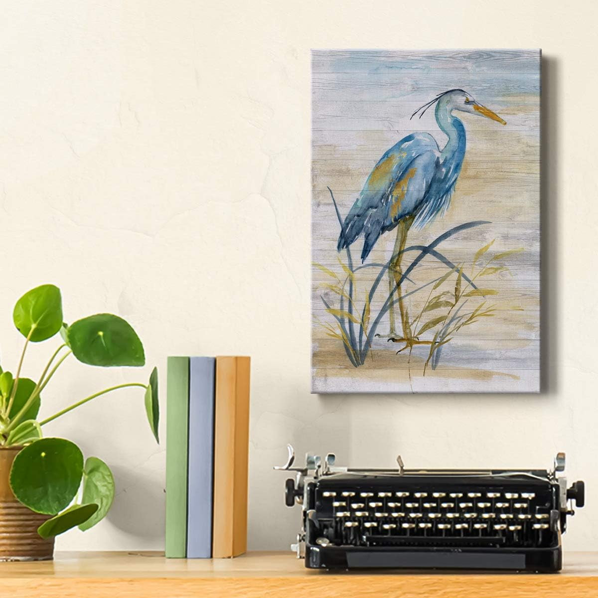 Canvas Animal Wall Art Modern Paintings & Prints Decorations Blue Resting Heron Abstract Nature Wall Hanging Artwork for Bedroom Living Room Office Kitchen - 18"X27" LT02