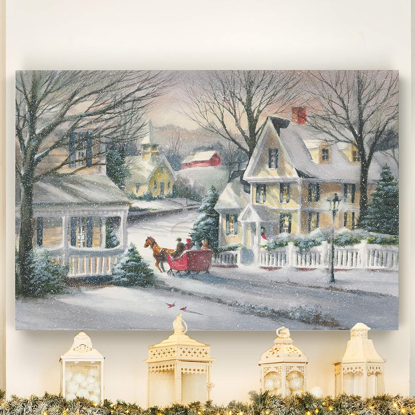 Canvas Wall Art Paintings for Home Decorations Snowy Village Sleigh Ride Wall Hanging Abstract Prints for Bedroom Dining Living Room Office Home Kitchen Wall Decor - 24"X36" LT18