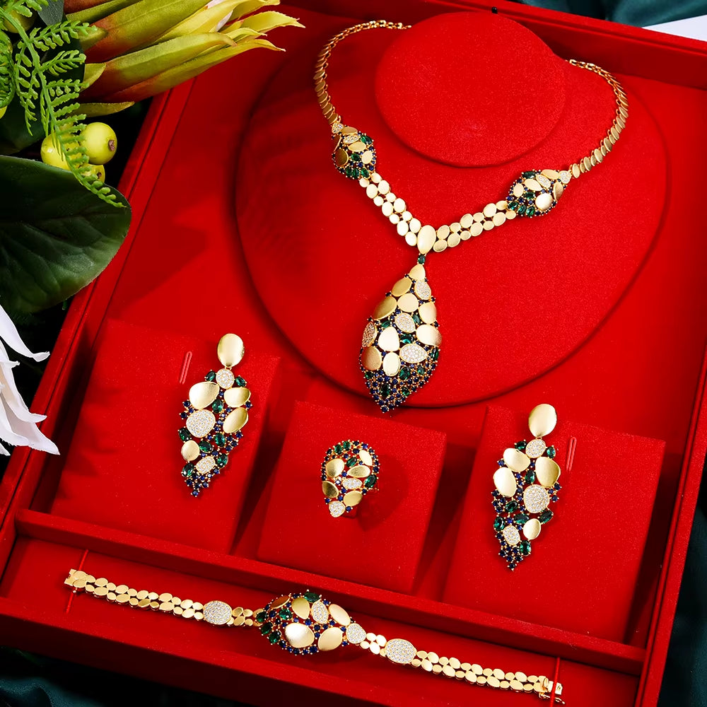 Famous Brand Bling Sequins Luxury Africa Dubai Jewelry Sets for Women Wedding Party Zircon Wedding Bridal Jewelry Set Gift