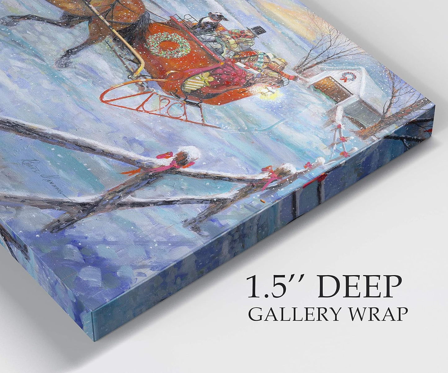 Xmas Canvas Wall Art Paintings Ruane Manning Sleigh Bells Christmas Ride Abstract Art Wall Hanging Prints for Bedroom Dining Living Room Office Home Kitchen Decor - 24"X36" LT18