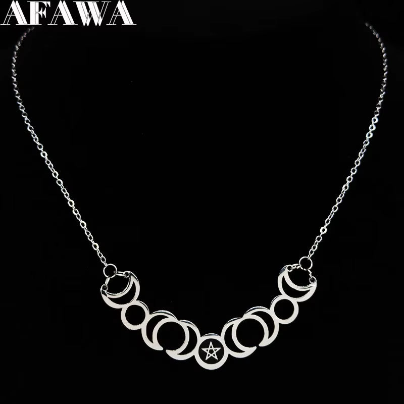Triple Moon Goddess Sun Pentagram Stainless Steel Hecate Necklaces Witch Luna Necklace Jewelry Esotericos Y Brujeria N427