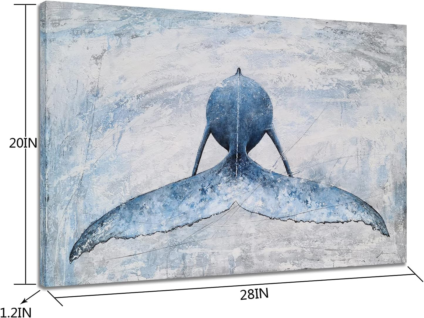 Coastal Canvas Wall Art - Blue and White Whale Paintings - Modern Abstract Tropical Fish Pictures with Textured for Bathroom Bedroom Living Room Decor