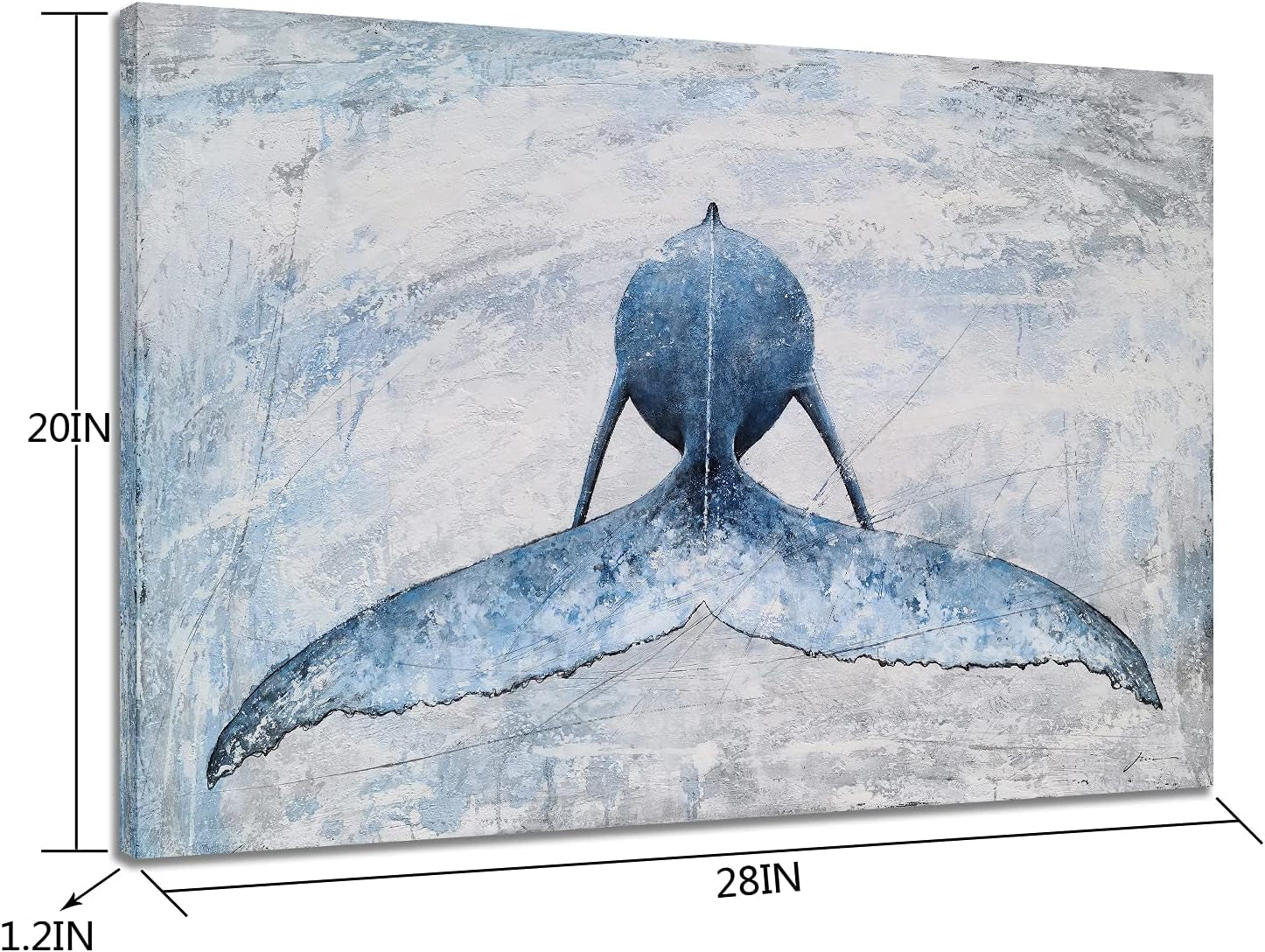 Coastal Canvas Wall Art - Blue and White Whale Paintings - Modern Abstract Tropical Fish Pictures with Textured for Bathroom Bedroom Living Room Decor