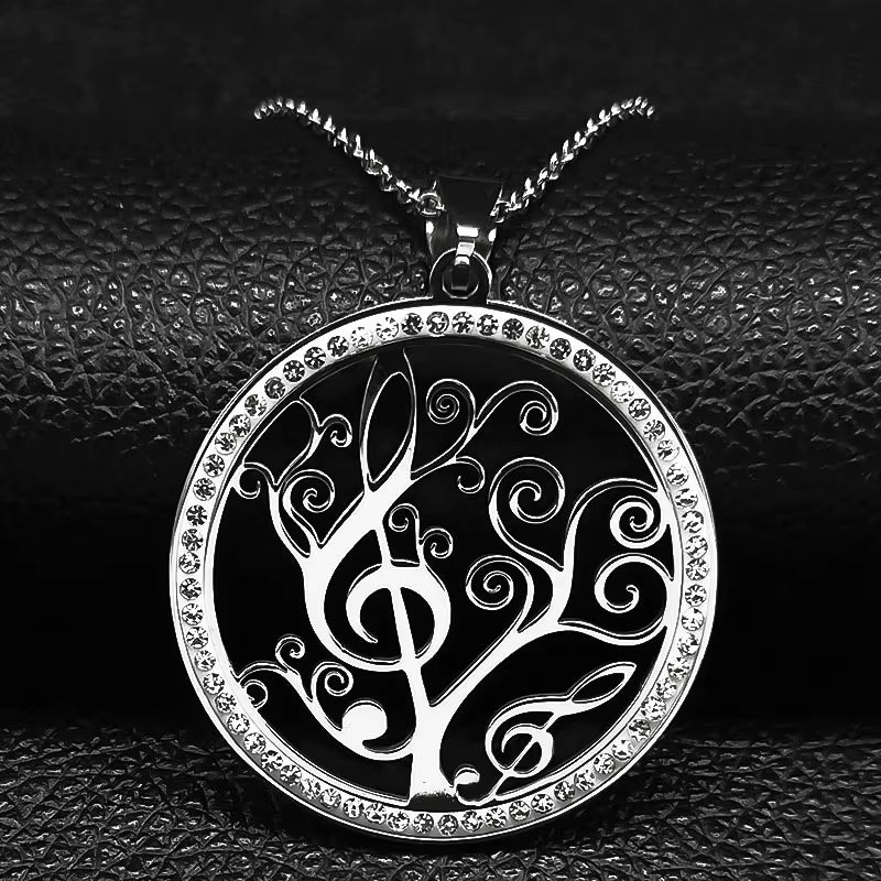 Tree of Life Crystal Stainless Steel Statement Necklace Women Silver Color Necklace Jewelry Christmas Gift Collar Mujer N49S03