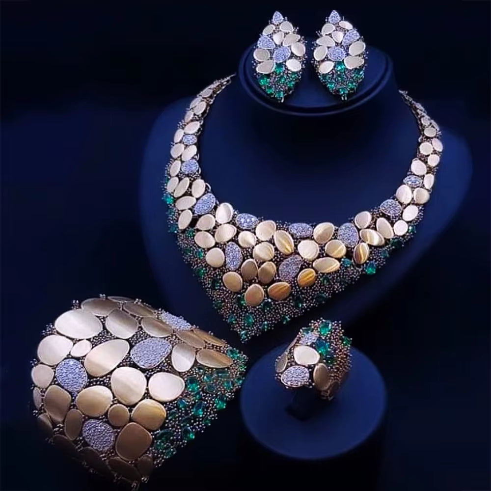 Famous Brand Bling Sequins Luxury Africa Dubai Jewelry Sets for Women Wedding Party Zircon Wedding Bridal Jewelry Set Gift