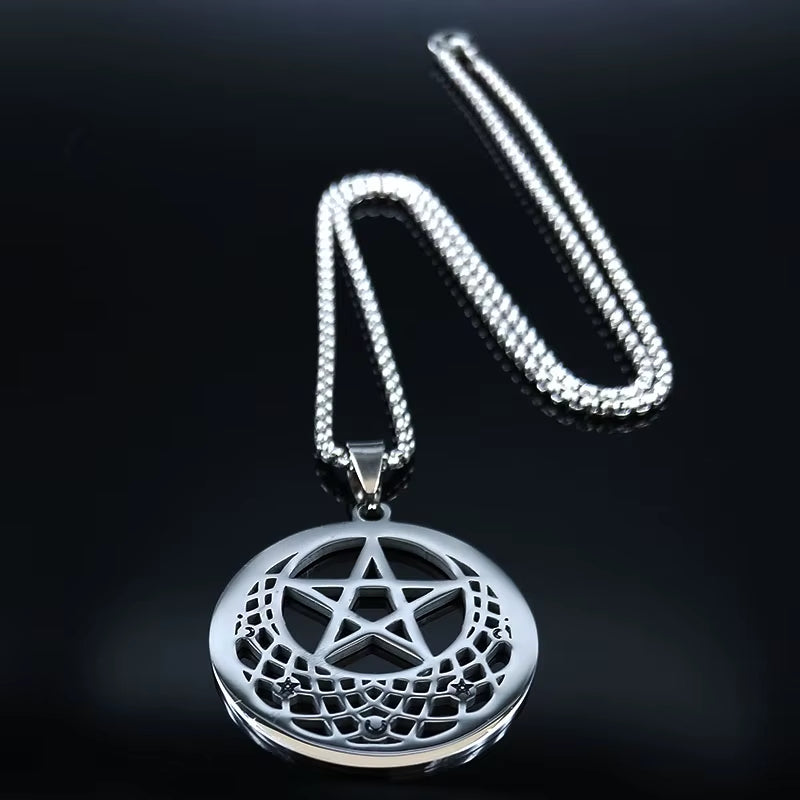 Triple Moon Goddess Sun Pentagram Stainless Steel Hecate Necklaces Witch Luna Necklace Jewelry Esotericos Y Brujeria N427