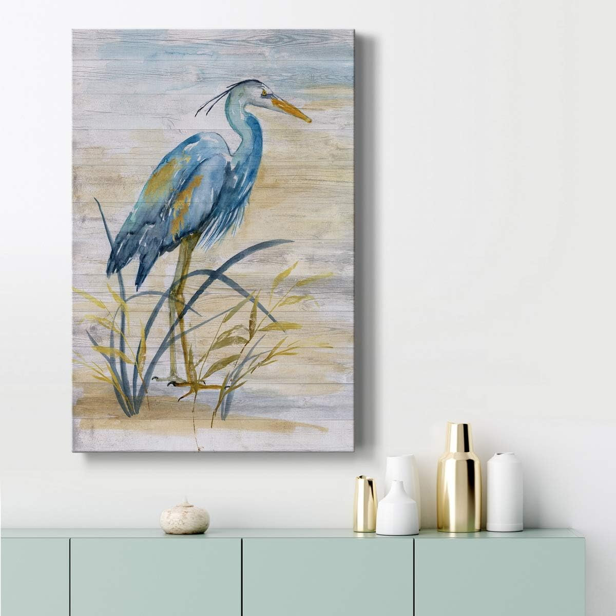Canvas Animal Wall Art Modern Paintings & Prints Decorations Blue Resting Heron Abstract Nature Wall Hanging Artwork for Bedroom Living Room Office Kitchen - 18"X27" LT02