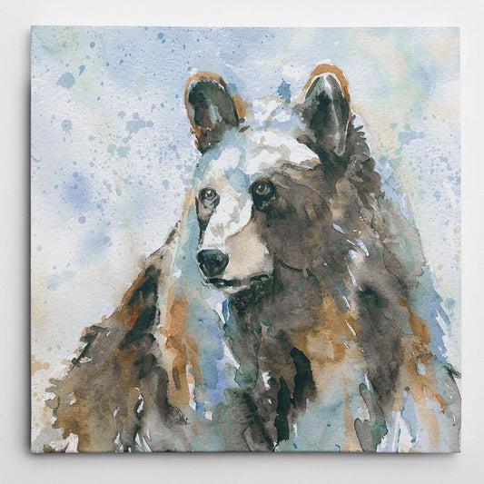 Black Bear on Blue Gallery Wrapped Canvas Wall Art